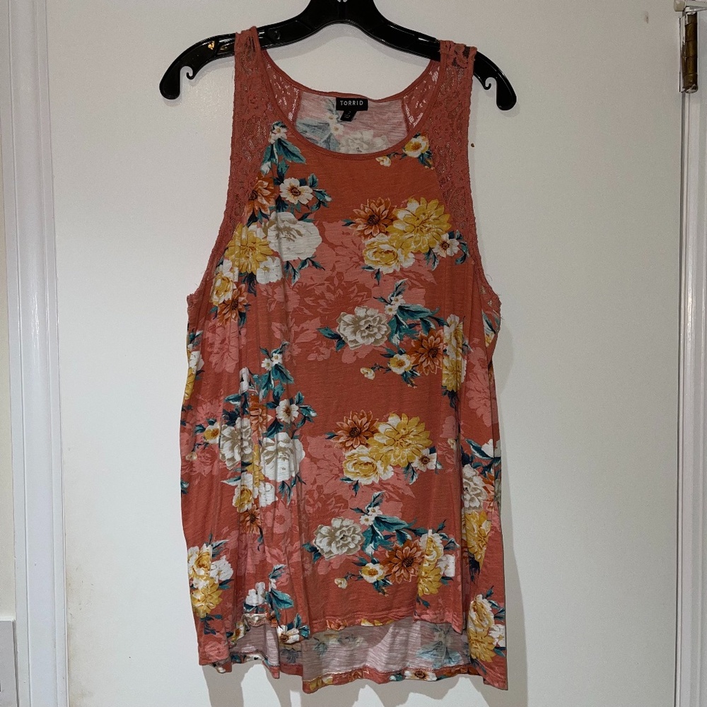 Floral & Lace Torrid Tank Top, Pink, Size 2